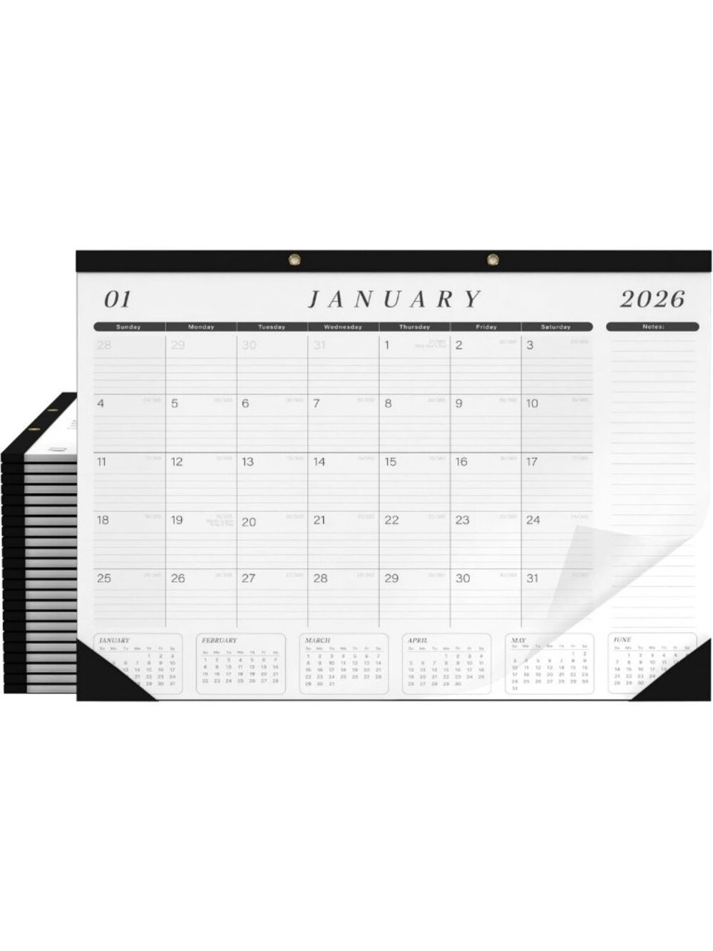 Large 2026-2027 Desk Calendar Blotter Planner - 22x17, To-Do List, Black & White